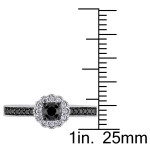 Yaffie ™ Custom Made Floral Halo Engagement Ring - 1/2ct TDW Black and White Diamonds, with Black Rhodium Plating on White Gold.