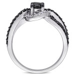 Yaffie ™ Custom Black and White Diamond Halo Interlaced Engagement Ring, 1ct TDW, with White Gold and Black Rhodium Plating