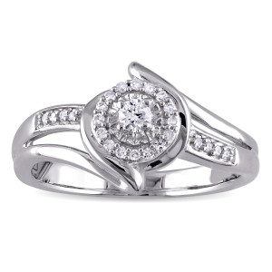 Yaffie Sterling Silver Bypass Ring with 1/5ct TDW Diamond Halo