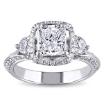 Certified Radiant-cut Diamond Engagement Ring with 3 Stunning Stones in White Gold by Yaffie, 1 3/4ct TDW