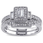 Vintage White Gold Bridal Set with 2/5ct Baguette and Round Diamonds in a Stunning Parallel Design by Yaffie.