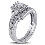 Vintage White Gold Bridal Set with 2/5ct Baguette and Round Diamonds in a Stunning Parallel Design by Yaffie.