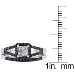 Yaffie ™ Unique 3/5ct Diamond Bridal Set in White Gold with Black Rhodium and Quad Split Shank - A Stunning Blend of Black and White.