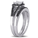 Yaffie ™ Unique 3/5ct Diamond Bridal Set in White Gold with Black Rhodium and Quad Split Shank - A Stunning Blend of Black and White.