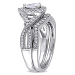 Vintage White Gold Bridal Ring Set with 5/8 CT TDW Pear and Round Diamonds in a Timeless Infinity Design by Yaffie