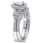 Elegant White Gold Bridal Ring Set with Sparkling Pear and Round-Cut Diamonds in Halo Split Shank Design - Yaffie 7/8ct TDW.