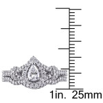 Sparkling Yaffie Bridal Set with Pear and Round-Cut Diamonds in White Gold Split-Shank Halo Design (7/8ct TDW)