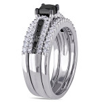 Yaffie Custom Black & White Princess-cut Diamond Bridal Set with Rhodium-Plated Sterling Silver & 1 1/6ct TDW