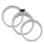 Yaffie Custom Black & White Princess-cut Diamond Bridal Set with Rhodium-Plated Sterling Silver & 1 1/6ct TDW