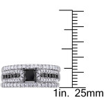 Yaffie Custom Black & White Princess-cut Diamond Bridal Set with Rhodium-Plated Sterling Silver & 1 1/6ct TDW