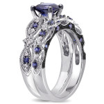 White Gold Bridal Set with Diamond and Yaffie Sapphire