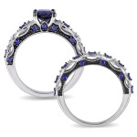 White Gold Bridal Set with Yaffie Sapphire and a touch of 1/10ct Diamond Sparkle.