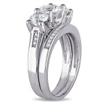 White Gold Bridal Set with Yaffie-Created White Sapphire and 1/10ct TDW Diamond 3-Stones