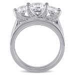 White Gold Bridal Set with Yaffie-Created White Sapphire and 1/10ct TDW Diamond 3-Stones