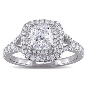 Sparkling Love: Yaffie GIA Certified Cushion-Cut Diamond Ring with Double Halo in White Gold