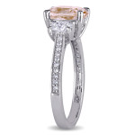 Stunning Yaffie Morganite 3-Stone Engagement Ring with Oval and Round-Cut Diamonds, 5/8ct TDW, in White Gold.