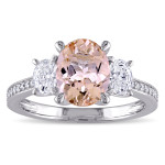3-Stone White Gold Engagement Ring with Oval and Round-Cut Diamonds and a Sparkling Yaffie Morganite (0.625ct TDW)