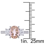 Stunning Yaffie Morganite 3-Stone Engagement Ring with Oval and Round-Cut Diamonds, 5/8ct TDW, in White Gold.