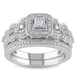 Yaffie 1/2ct TDW Diamond Halo Bridal Ring Set in Signature White Gold