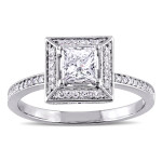 Sparkling Yaffie Engagement Ring with Double Square Halo & Princess-cut Diamonds, 3/4ct TDW