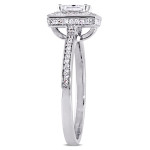 Sparkling Yaffie White Gold Princess and Round Diamond Double Halo Ring with 3/4ct TDW