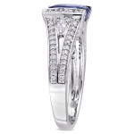 Sapphire & Diamond Halo Engagement Ring by Yaffie Signature - Pear & Round-Cut, 5/8ct TDW, White Gold Baguette-Cut
