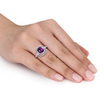 Yaffie Unique White Gold Ring with Violet Sapphire and Double Halo