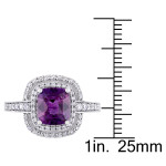 Yaffie Unique White Gold Ring with Violet Sapphire and Double Halo