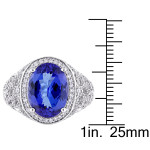 Yaffie Elegant Oval Tanzanite Ring with Sparkling Round Halo Clusters - 7/8ct TDW