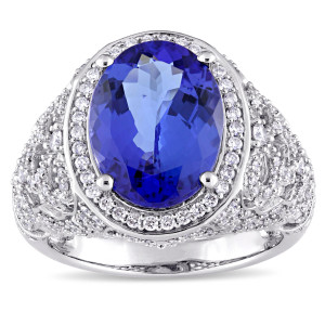 Yaffie Elegant Oval Tanzanite Ring with Sparkling Round Halo Clusters - 7/8ct TDW