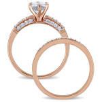 Rose Gold Bridal Set with Aquamarine and 1/3ct TDW Diamond from Yaffie Signature Collection.