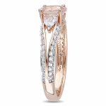 Yaffie Vintage Split Shank Engagement Ring with Oval-Cut Morganite and White Topaz in Rose Gold