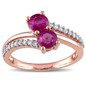 Rose Gold Pink Sapphire & Diamond Bypass Ring from Yaffie Signature Collection