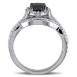 Yaffie™ Custom-Made Trio Halo Bridal Set with 1 1/2ct TDW Black and White Diamonds in White Gold from Signature Collection.