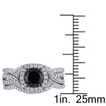 Yaffie™ Custom-Made Trio Halo Bridal Set with 1 1/2ct TDW Black and White Diamonds in White Gold from Signature Collection.