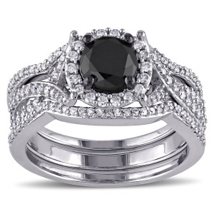 Yaffie exclusive Signature Collection 3-piece Halo Bridal Ring Set showcases the stunning contrast of 1 1/2ct TDW Black and White Diamonds with White Gold. Each set is custom made and uniquely special.
