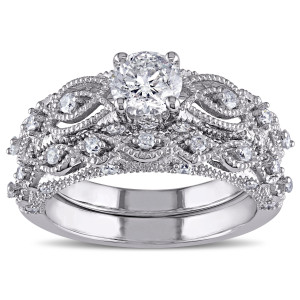 Vintage Filigree Bridal Ring Set with White Gold and 1 1/4ct TDW Diamonds from Yaffie Signature Collection.
