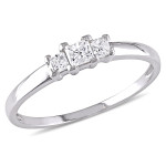 White Gold Three-Stone Engagement Ring from Yaffie Signature Collection featuring 1/4ct TDW Princess Cut Diamond