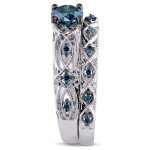The Yaffie Signature White Gold Blue Diamond Bridal Ring Set with 1ct TDW