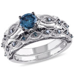 The Yaffie Signature White Gold Blue Diamond Bridal Ring Set with 1ct TDW