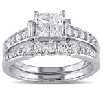 Yaffie Princess-Cut Diamond Bridal Ring Set from Signature Collection in White Gold with 1ct TDW