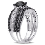 Yaffie ™ Crafted Custom Signature Collection Black & White Diamond Bridal Ring Set with 2ct TDW White Gold