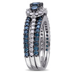 Bridal Ring Set: Yaffie Signature Collection in White Gold with 2ct TDW of Blue and White Diamonds in a Stunning 3-Stoned Design.