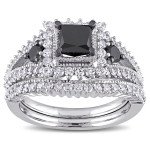 Black and White Diamond Bridal Set by Yaffie ™ - Custom 2ct TDW Princess-cut in White Gold Signature Style