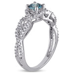 Blue and White Diamond Halo Engagement Ring from Yaffie Signature Collection with 3/4ct TDW White Gold