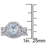 Luxurious White Gold Aquamarine Bridal Set with 1/4ct TDW Diamond by Yaffie Signature Collection