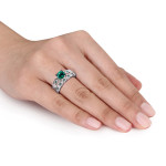 Yaffie Signature Set: Dazzling White Gold Ring with Created Emerald and 1/10ct TDW Diamond. Perfect for Brides!