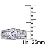 3-Stone Bridal Ring with Created White Sapphire & 1/4ct TDW Diamonds from Yaffie Signature Collection in White Gold