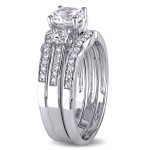3-Stone Bridal Ring with Created White Sapphire & 1/4ct TDW Diamonds from Yaffie Signature Collection in White Gold