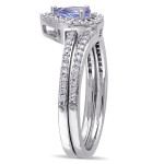 Dazzling Bridal Set with Pear-Cut Tanzanite and Diamond Halo by Yaffie Signature Collection in White Gold
